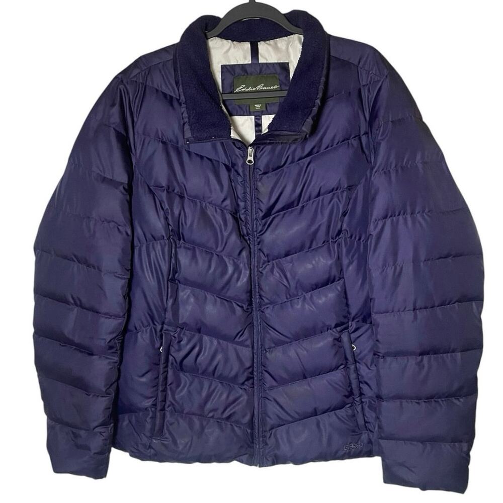 Eddie Bauer 550 Fill Goose Down Women TXXL Purple Chevron Quilted Puffer Jacket